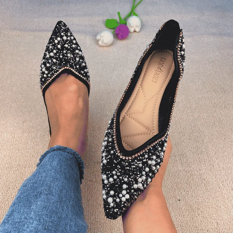 vanccy Rhinestone Flat Bling Diamonds Bridal Shoes