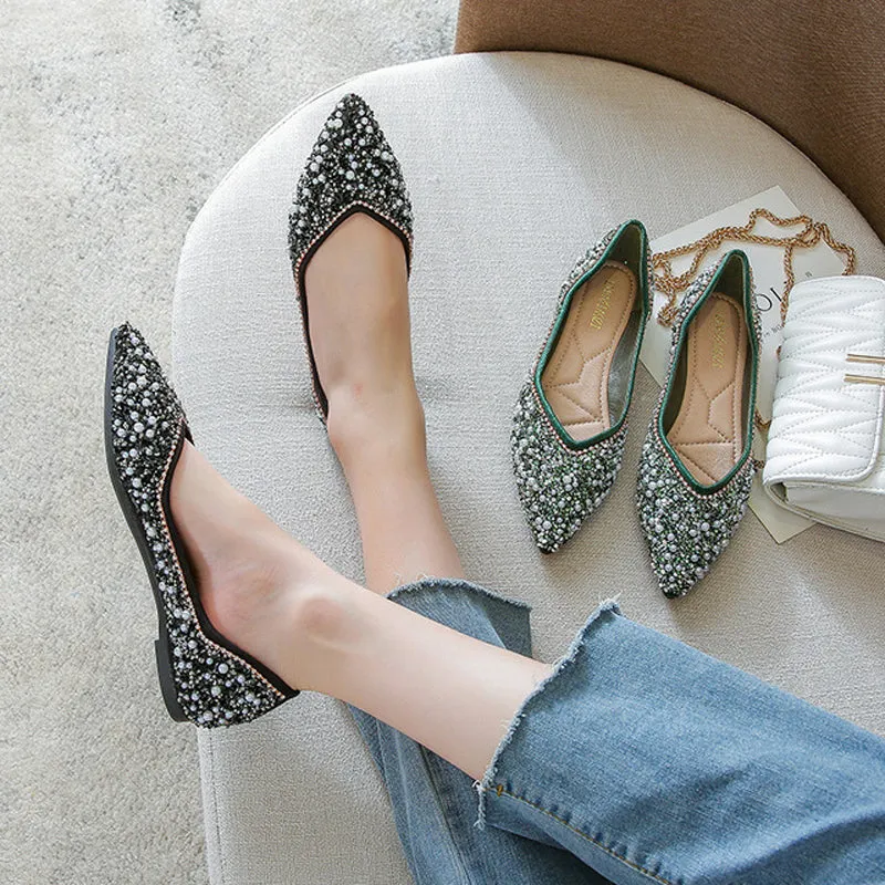 vanccy Rhinestone Flat Bling Diamonds Bridal Shoes