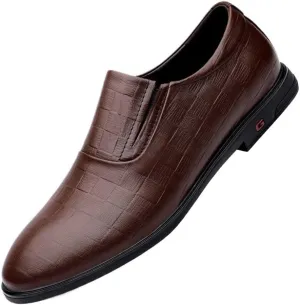 Vintage Brown Leather Loafers for Men Slip On Casual Dress Shoes Wedding Business Comfortable Trendy Checkered Flats