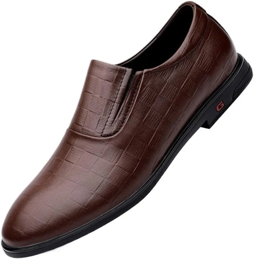 Vintage Brown Leather Loafers for Men Slip On Casual Dress Shoes Wedding Business Comfortable Trendy Checkered Flats