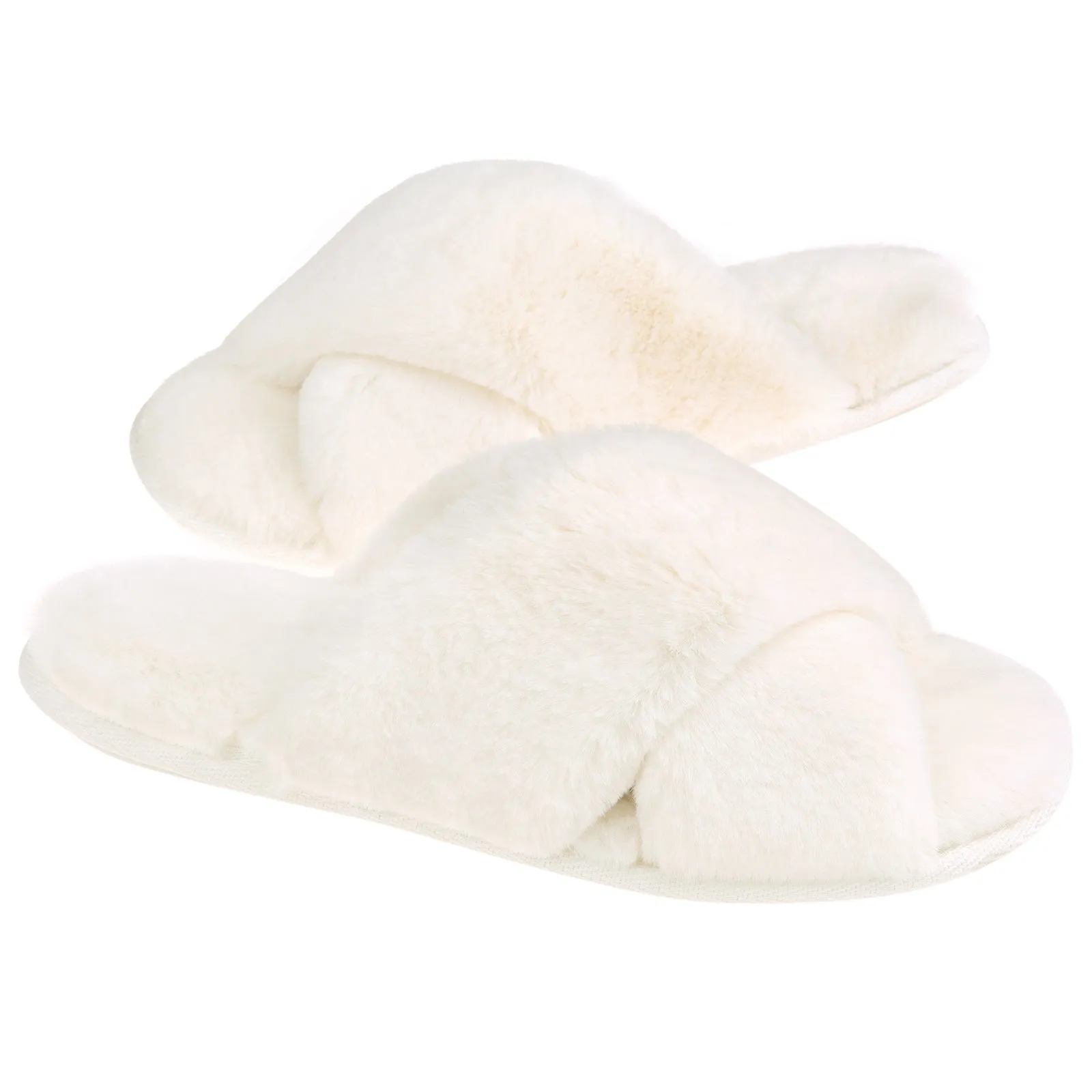 VONMAY Fuzzy Slides for Women Cross Band Faux Fur Open Toe Slippers with Soft Comfy Memory Foam Plush Fluffy Slip On Cozy Anti-Slip House Shoes