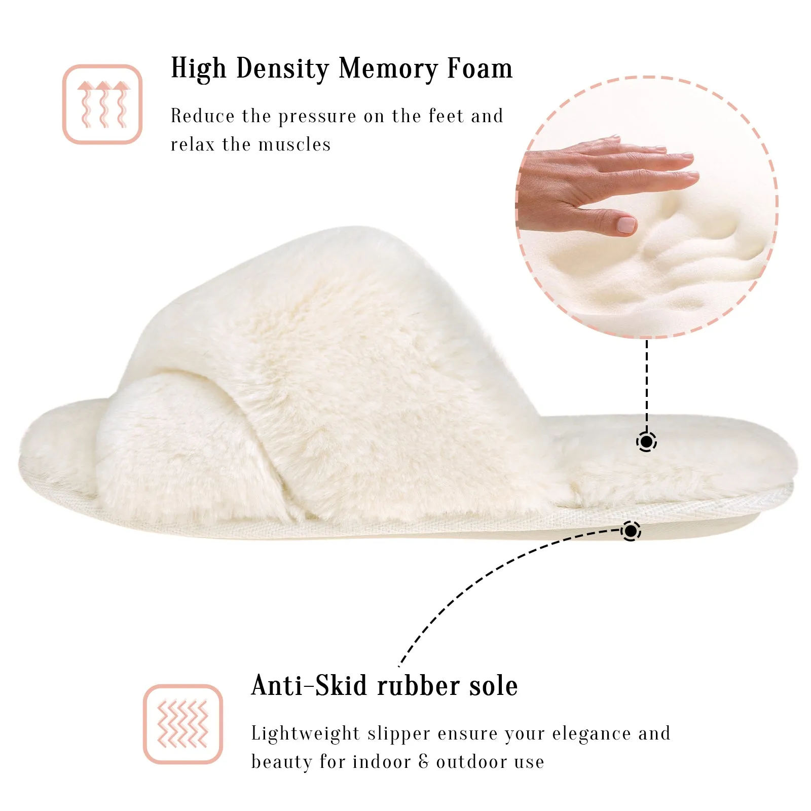 VONMAY Fuzzy Slides for Women Cross Band Faux Fur Open Toe Slippers with Soft Comfy Memory Foam Plush Fluffy Slip On Cozy Anti-Slip House Shoes