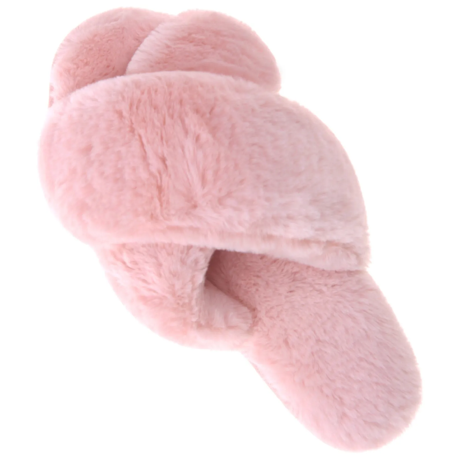 VONMAY Fuzzy Slides for Women Cross Band Faux Fur Open Toe Slippers with Soft Comfy Memory Foam Plush Fluffy Slip On Cozy Anti-Slip House Shoes