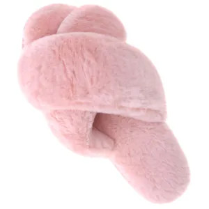 VONMAY Fuzzy Slides for Women Cross Band Faux Fur Open Toe Slippers with Soft Comfy Memory Foam Plush Fluffy Slip On Cozy Anti-Slip House Shoes