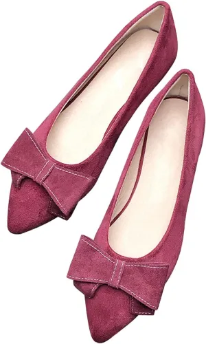 WENJIAZHIZHI Bows Ballet Flats Women Pointed Toe Comfortable Shoes Women's Flat Loafers Slip on Dance Shoes