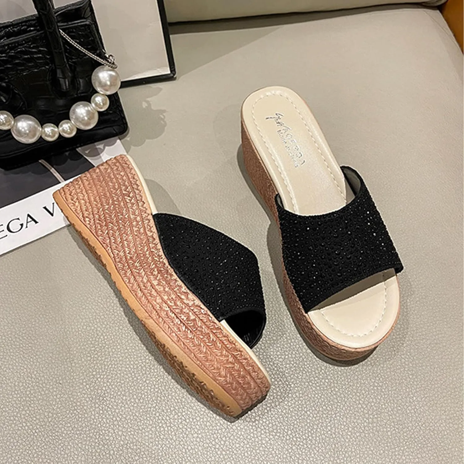 WENOREG Women's Open Toe Platform Wedges Sandals,Summer Fish Mouth Causal Wide Outdoor Beach Travel Slip-On Bohemian Wedges Sandals Slippers