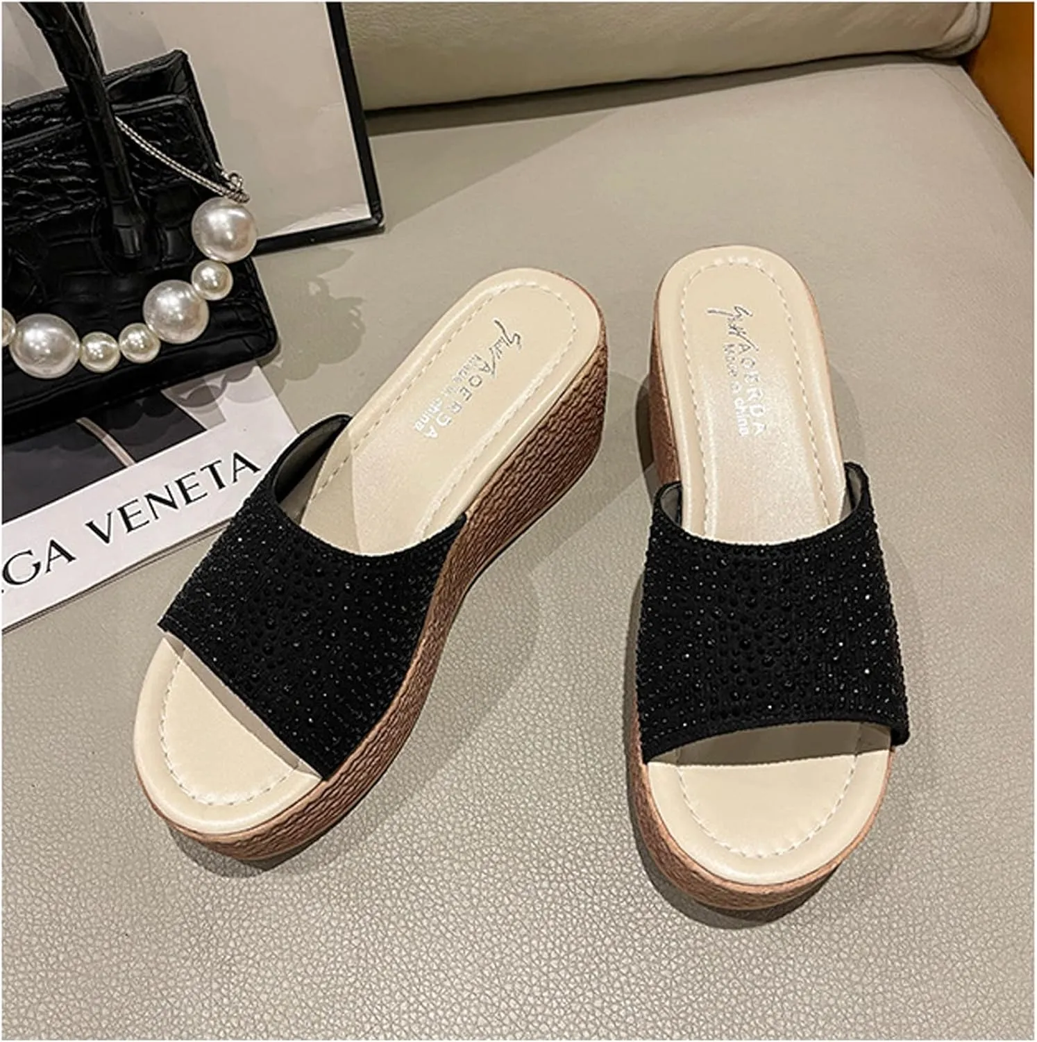 WENOREG Women's Open Toe Platform Wedges Sandals,Summer Fish Mouth Causal Wide Outdoor Beach Travel Slip-On Bohemian Wedges Sandals Slippers