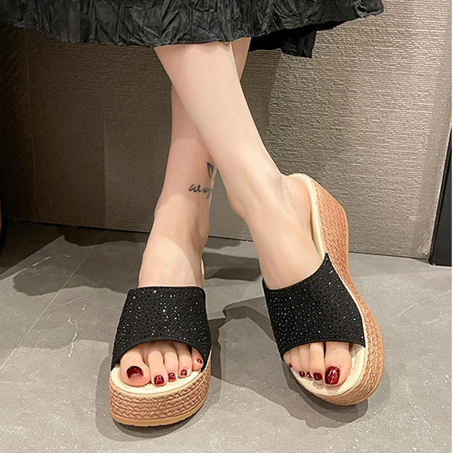 WENOREG Women's Open Toe Platform Wedges Sandals,Summer Fish Mouth Causal Wide Outdoor Beach Travel Slip-On Bohemian Wedges Sandals Slippers