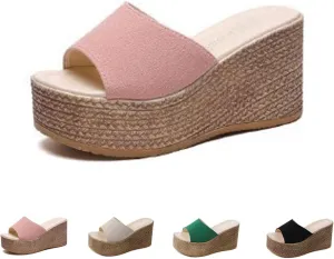 WENOREG Women's Open Toe Platform Wedges Sandals,Summer Fish Mouth Causal Wide Outdoor Beach Travel Slip-On Bohemian Wedges Sandals Slippers
