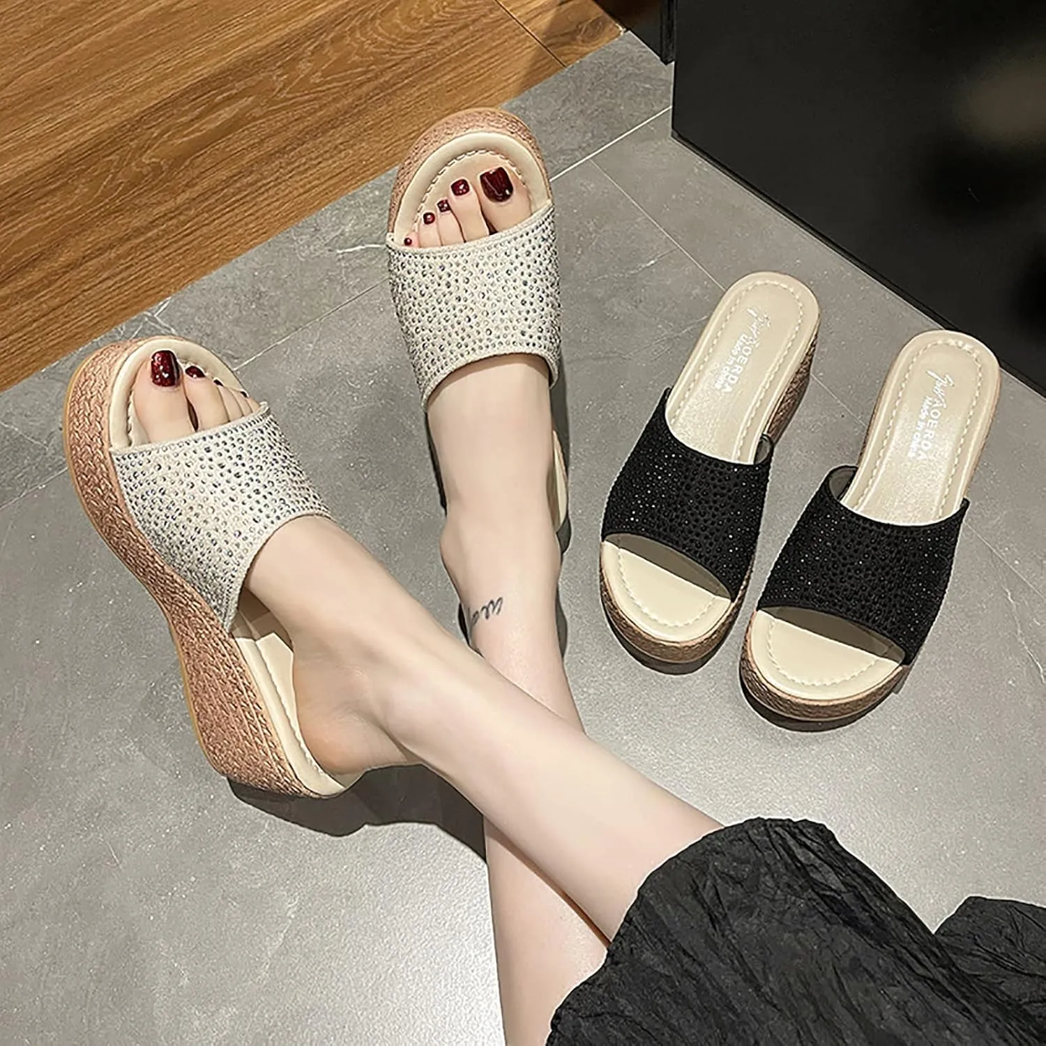 WENOREG Women's Open Toe Platform Wedges Sandals,Summer Fish Mouth Causal Wide Outdoor Beach Travel Slip-On Bohemian Wedges Sandals Slippers