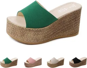 WENOREG Women's Open Toe Platform Wedges Sandals,Summer Fish Mouth Causal Wide Outdoor Beach Travel Slip-On Bohemian Wedges Sandals Slippers