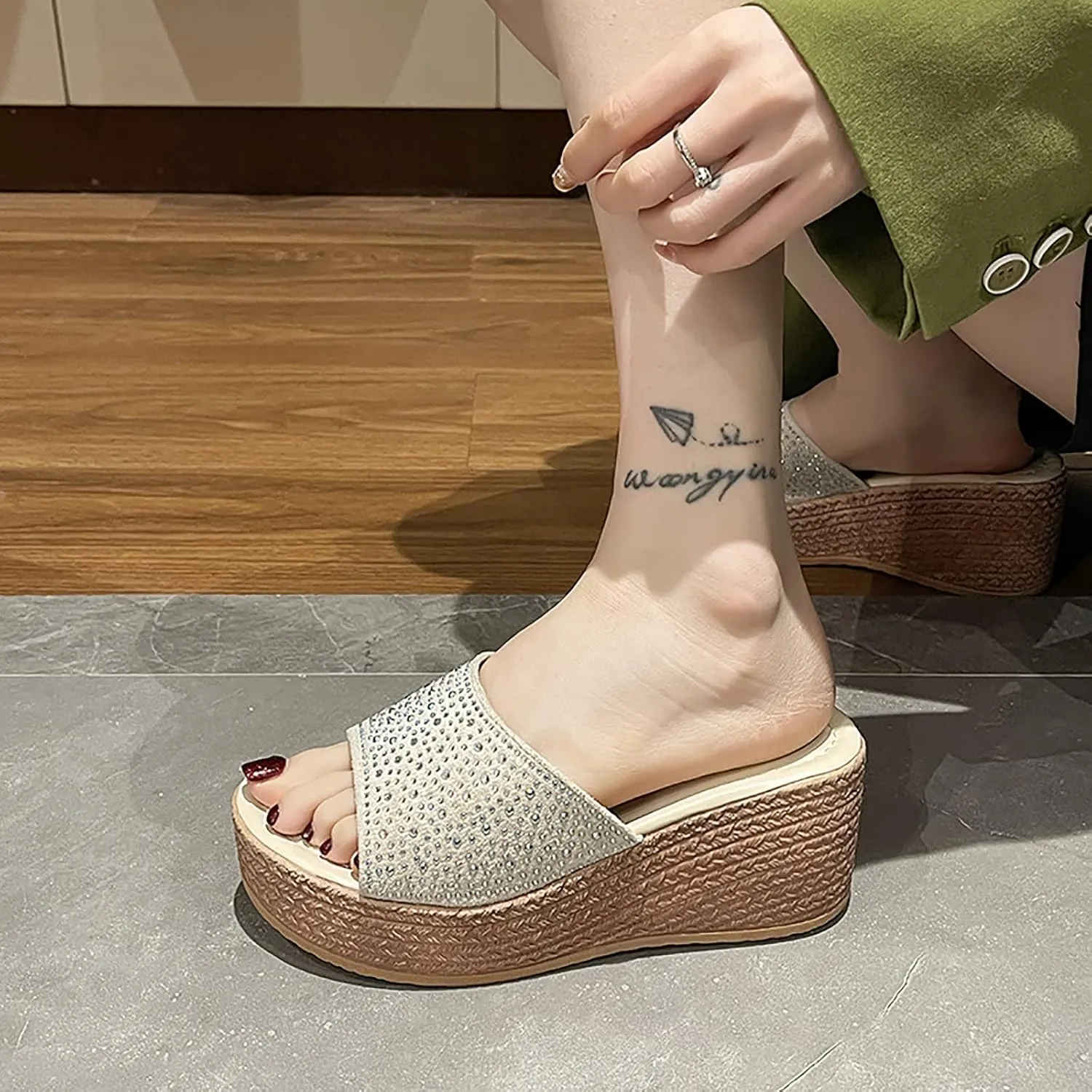 WENOREG Women's Open Toe Platform Wedges Sandals,Summer Fish Mouth Causal Wide Outdoor Beach Travel Slip-On Bohemian Wedges Sandals Slippers