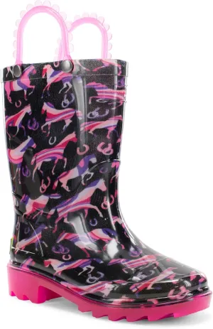 Western Chief Kids Waterproof Light Up Rain Boots With Handles for Easy On and Off for Boys and Girls, Pastel Pastures, 9