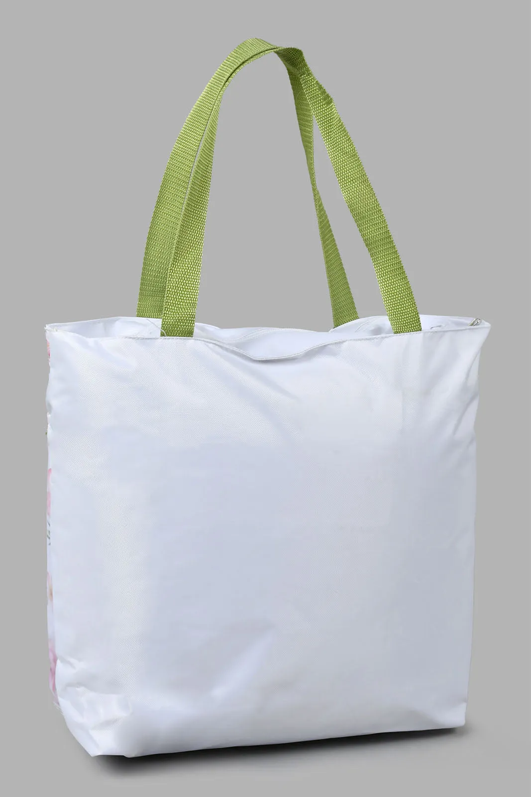 White And Green Printed Beach Bag With Flip Flop (2 Piece)