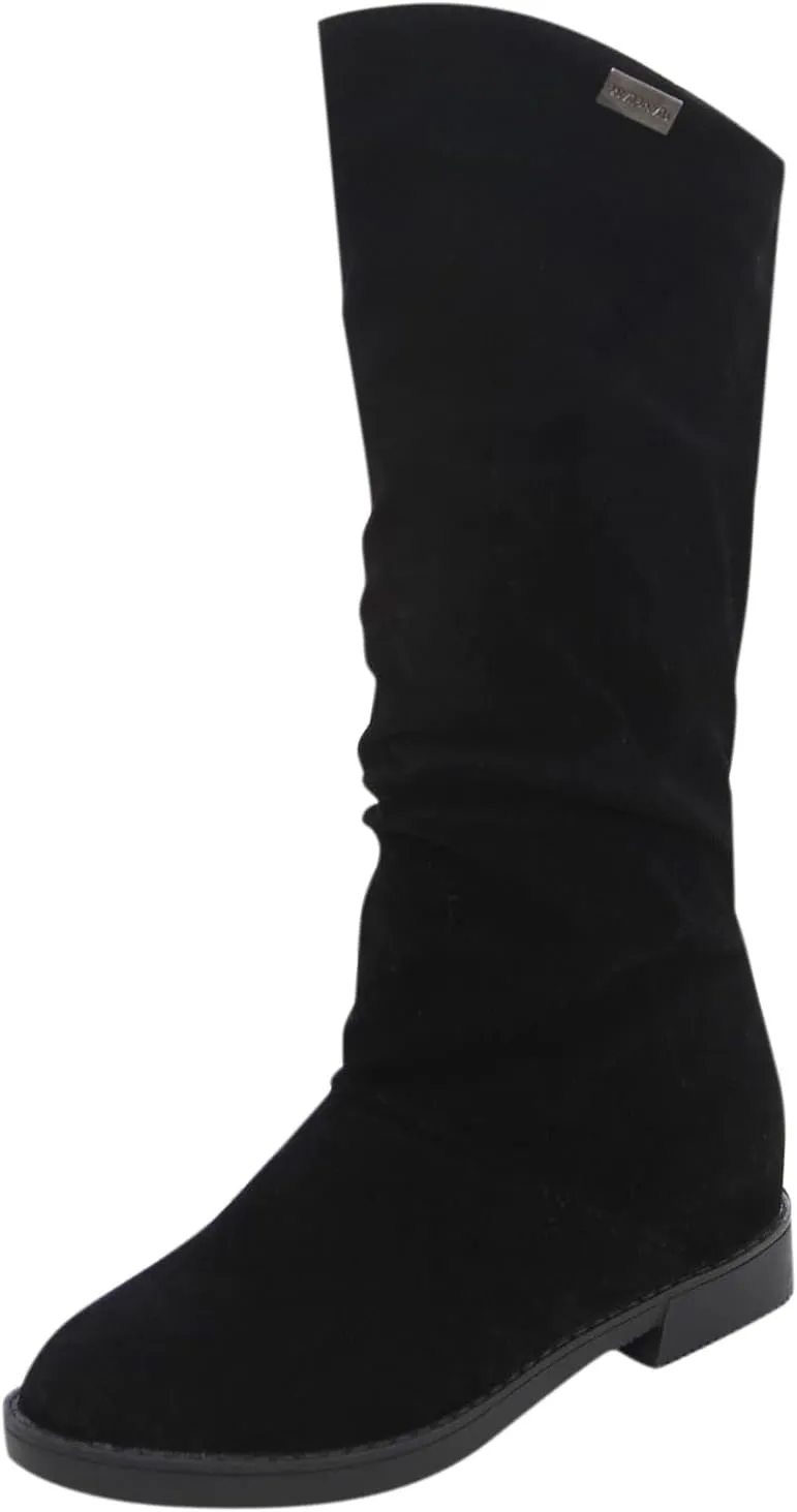 White Cowgirl Boots Suede Flats Thigh High Boots Pull On Knee High Boots Mid Calf Fall Winter Warm Boots