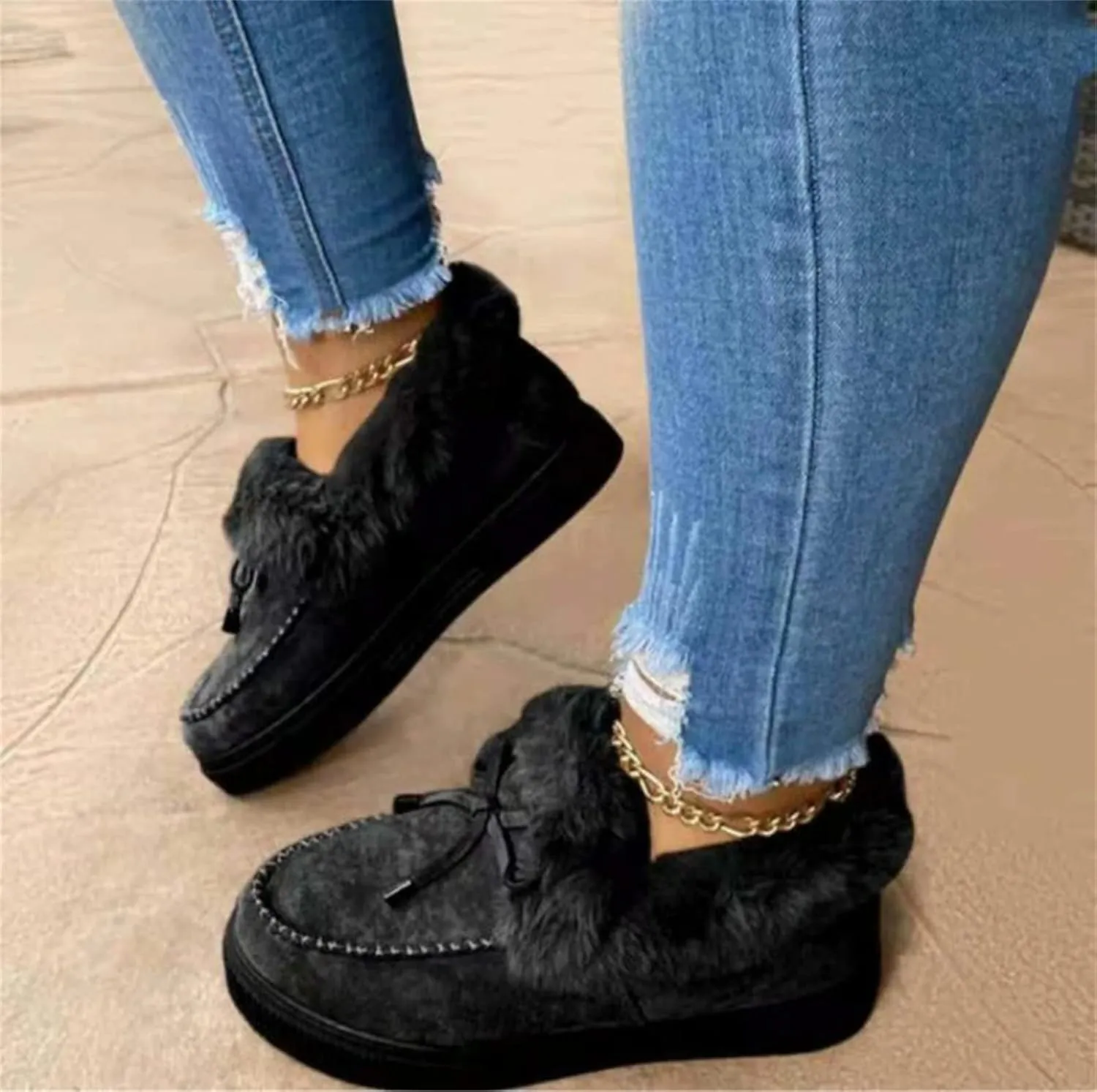 Winter Boots For Women Fashion Snow Boots Warm Casual Trendy Comfortable Slip On Fur Lined Fuzzy Loafers Shoes