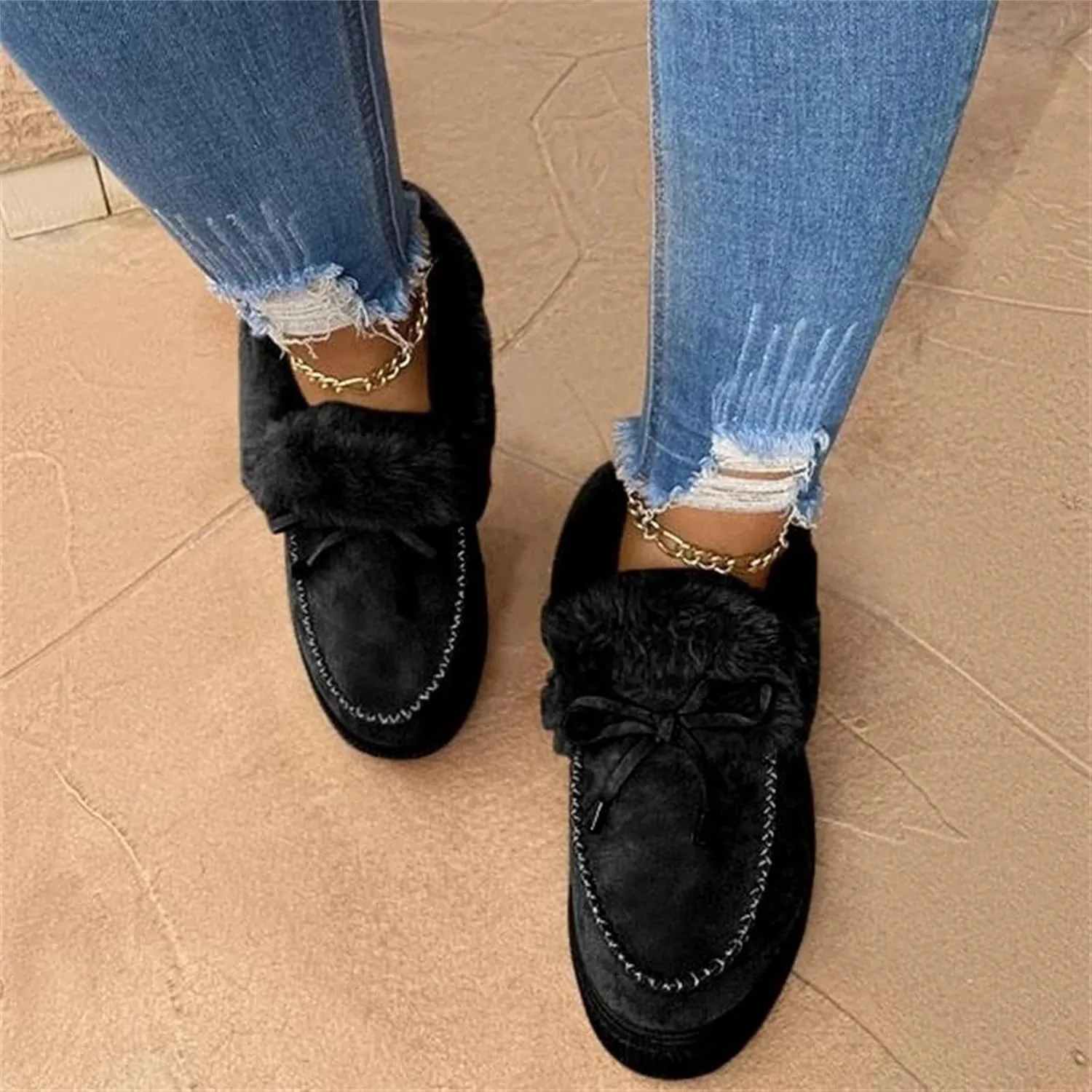 Winter Boots For Women Fashion Snow Boots Warm Casual Trendy Comfortable Slip On Fur Lined Fuzzy Loafers Shoes