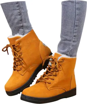 Winter Womens Boots Fur Lined Plush Warm Snow Boots Anti Slip Platform Cross Lace Trendy Velvet Boots for Women