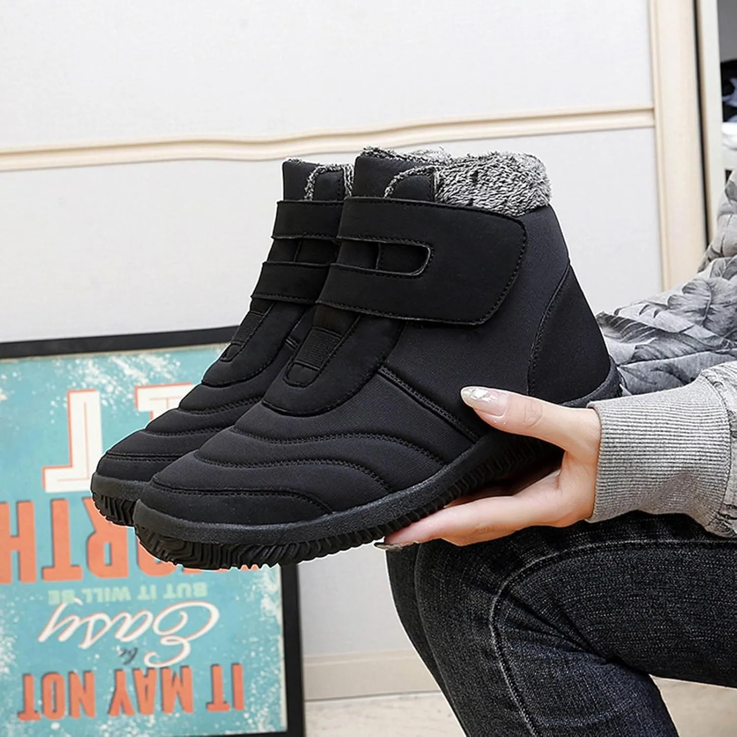 Winter Womens Boots Platform Fur Lined Plush Warm Snow Boots Outdoor Trendy Anti Slip Comfortable Womens Boots