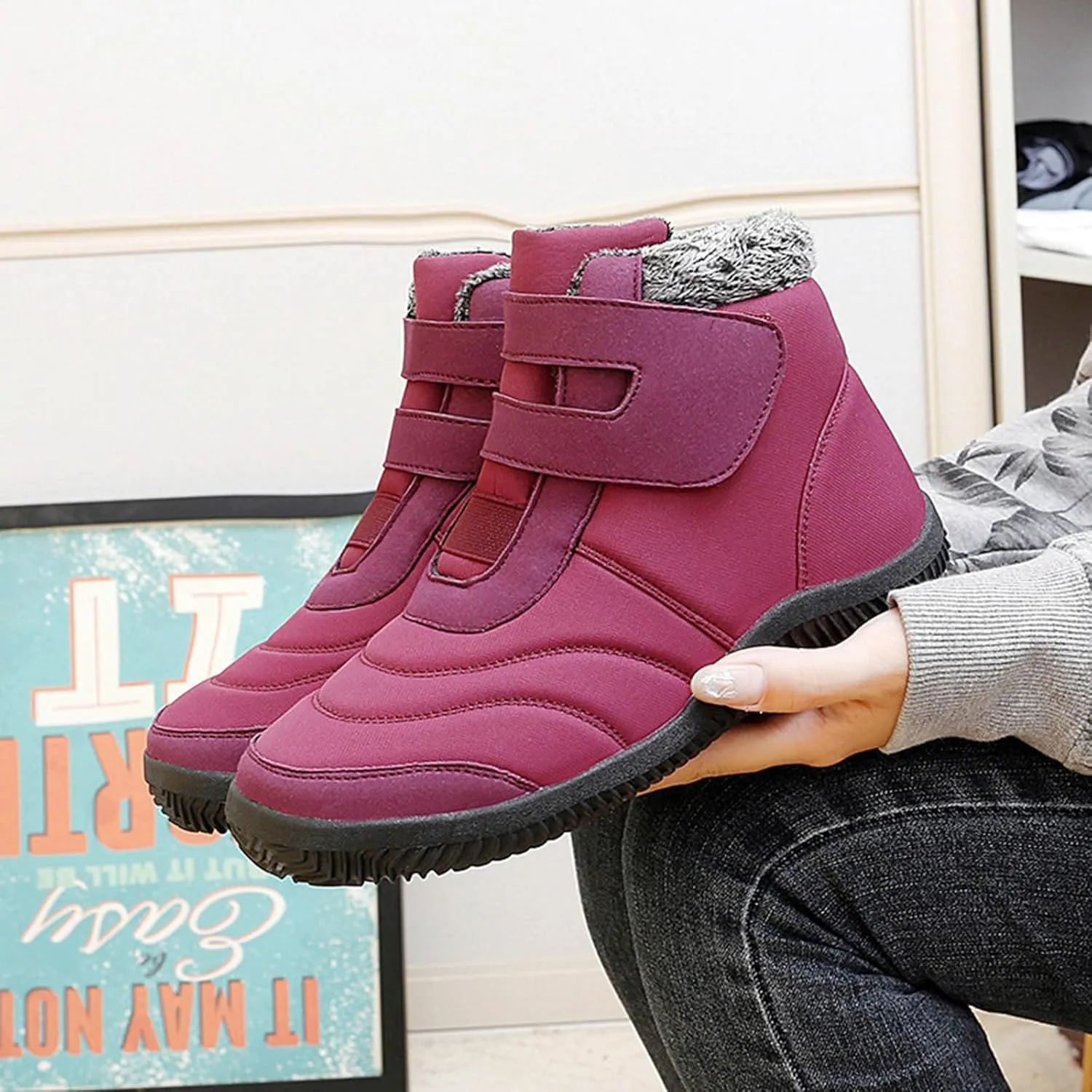 Winter Womens Boots Platform Fur Lined Plush Warm Snow Boots Outdoor Trendy Anti Slip Comfortable Womens Boots