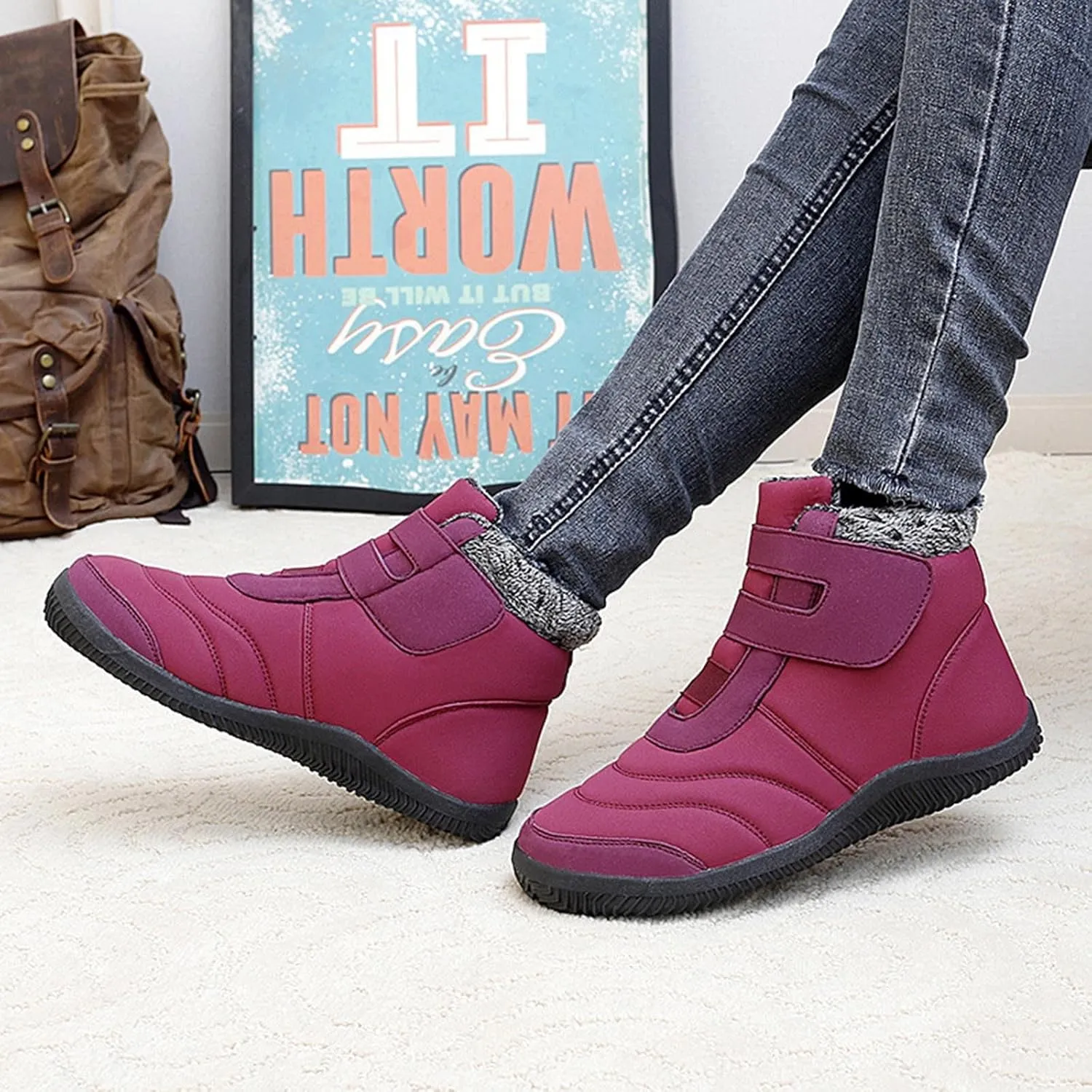 Winter Womens Boots Platform Fur Lined Plush Warm Snow Boots Outdoor Trendy Anti Slip Comfortable Womens Boots