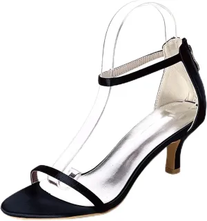 Women Mid Low Kitten Heel Sandals Open Toe Heeled Sandals Elegant Ankle Strap Sandals for Party Evening Wedding