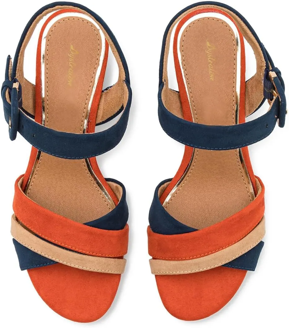 Women Rainbow Heeled Sandals Open Peep Round Toe Ankle Strap Pumps Suede Chunky Block Heels Sandals Multicolored Strappy Summer Dress Shoes Buckle Wedding Party Office Elegant 4-11 M US