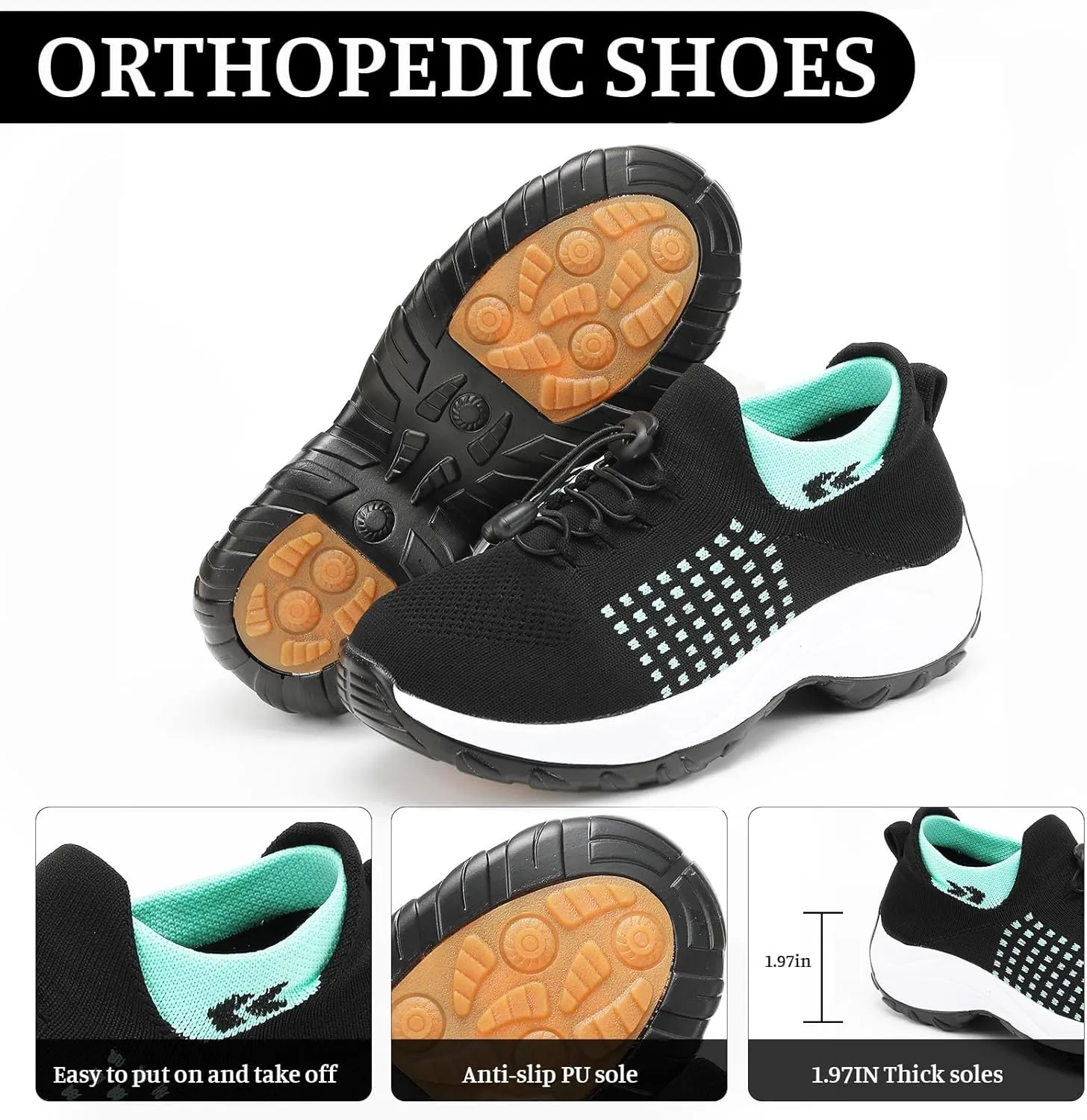 Women Walking Shoes Breathable Orthopedic Sneakers Comfortable Air Cushion Ortho Plantar Fasciitis Slip on Comfort Wear Ladies Walking Shoes Casual Athletic Workout Sneaker