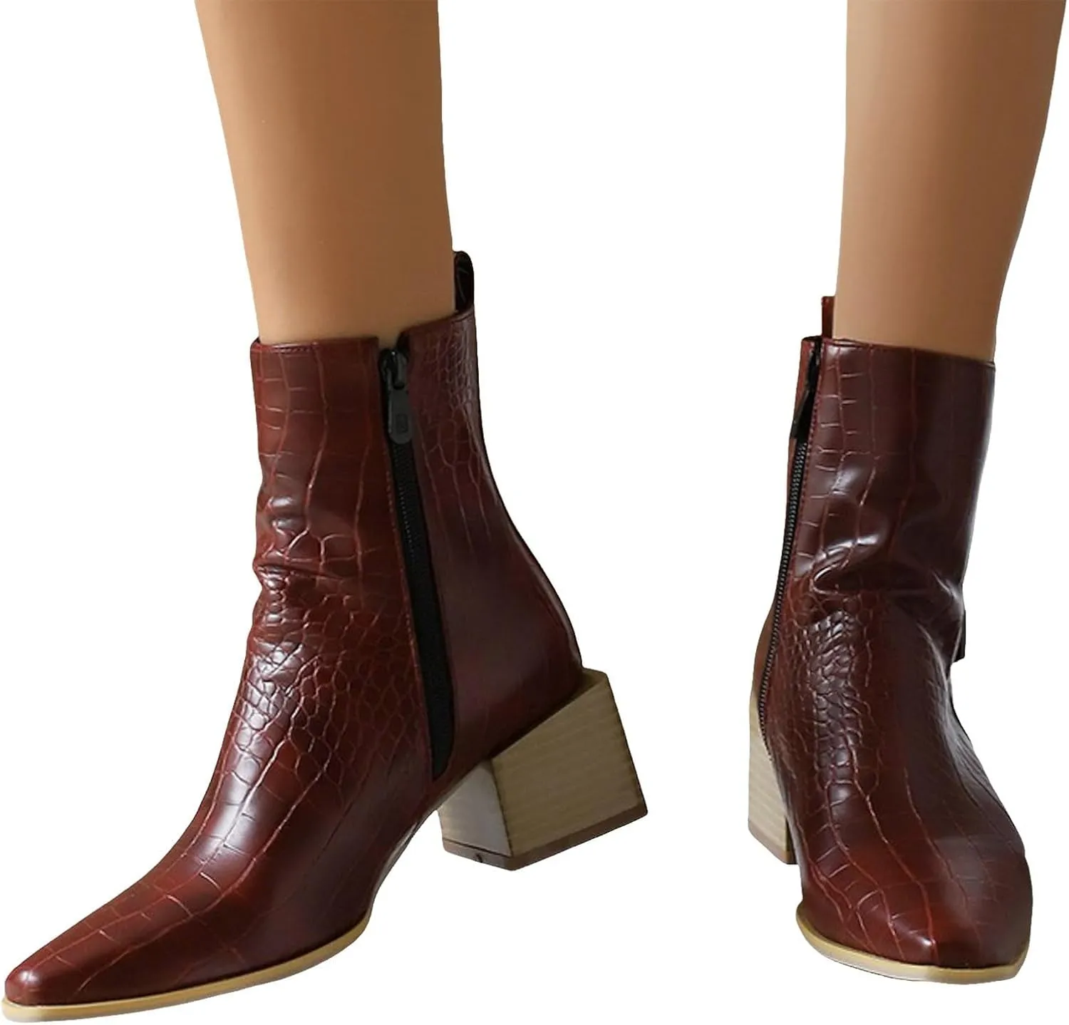 Womens Ankle Boots Buckle Straps Casual Trendy Boots for Women Pointed Toe Chunky Heel Outdoor Women Boots