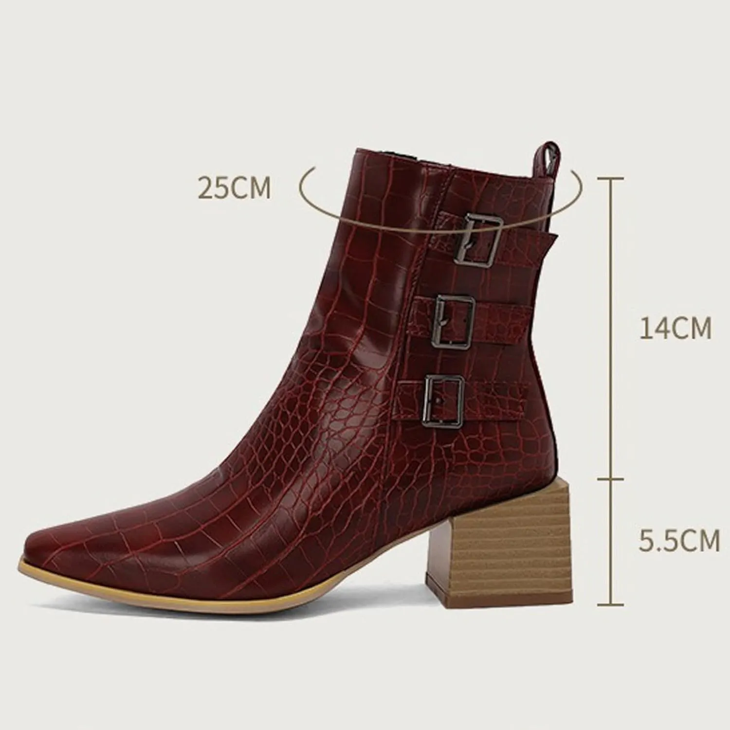 Womens Ankle Boots Buckle Straps Casual Trendy Boots for Women Pointed Toe Chunky Heel Outdoor Women Boots