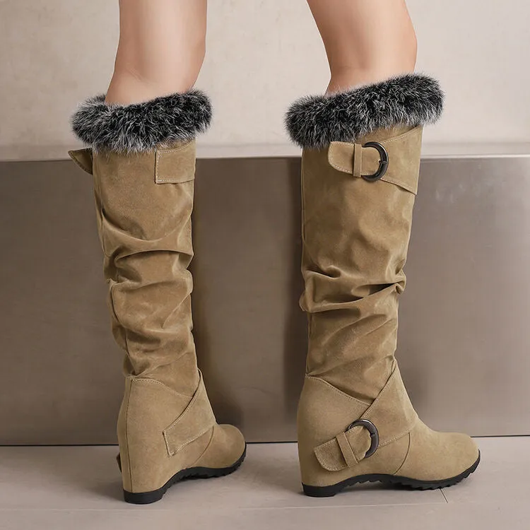 Women's Artificial Wool Wedge Heel Knee High Boots