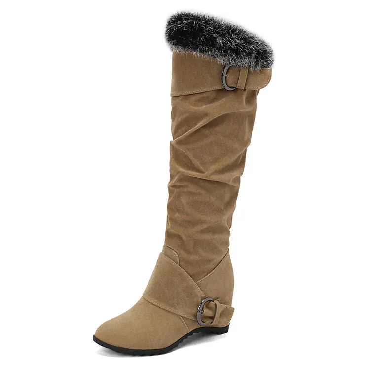 Women's Artificial Wool Wedge Heel Knee High Boots