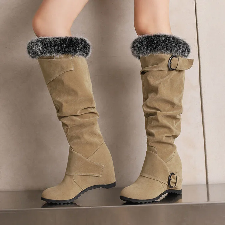 Women's Artificial Wool Wedge Heel Knee High Boots