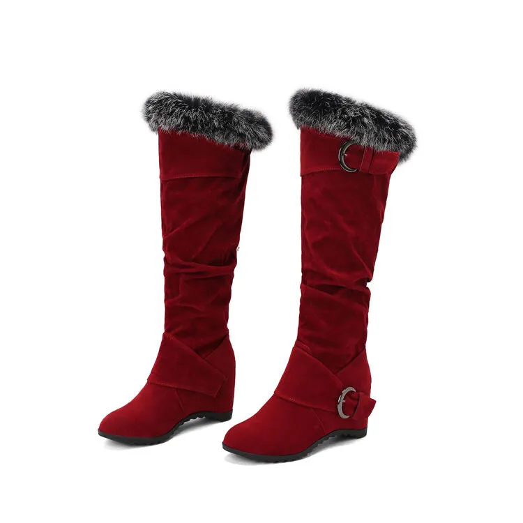Women's Artificial Wool Wedge Heel Knee High Boots