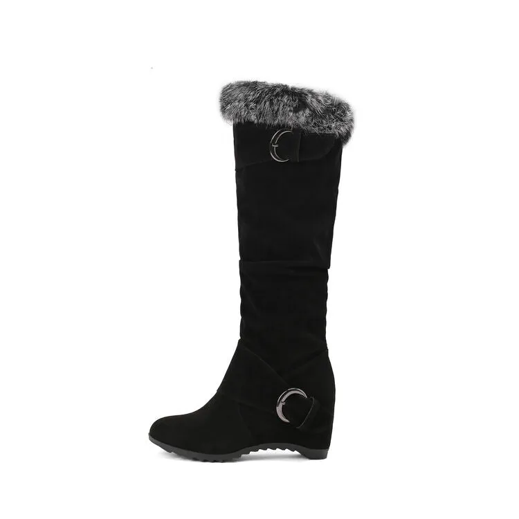 Women's Artificial Wool Wedge Heel Knee High Boots