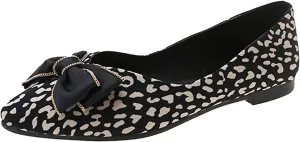 Womens Ballet Flat Shoes for Women Leopard Bow Womens Comfortable Slip On Classic Dressy Casual Leopard Shoes Women Pointed Toe Flats Knit