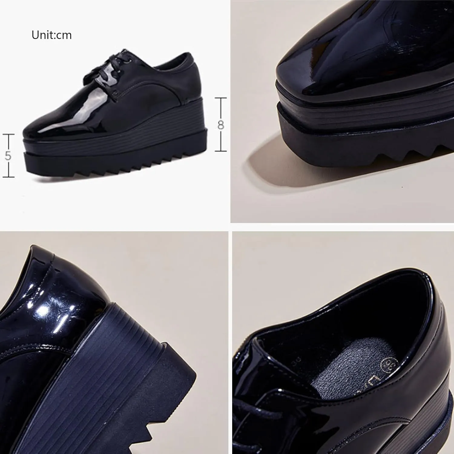 Women's Black Platform Oxford Shoes Comfy Stylish Patent Leather Business Casual Walking Wedges Oxfords Shoes Sneakers