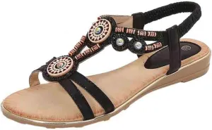 Women's Bohemian Strappy Stylish Sandals Open Toe High Elastic Shoe Anti-Slip Summer Spring Sandal Hawaii Flat