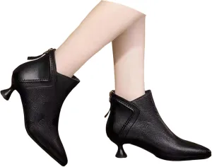 Womens Boots Pointed Toe Back Zipper Chunky Heel Vintage Pattern Women Boots Solid Trendy Elegant Ankle Boots