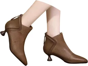 Womens Boots Pointed Toe Back Zipper Chunky Heel Vintage Pattern Women Boots Solid Trendy Elegant Ankle Boots