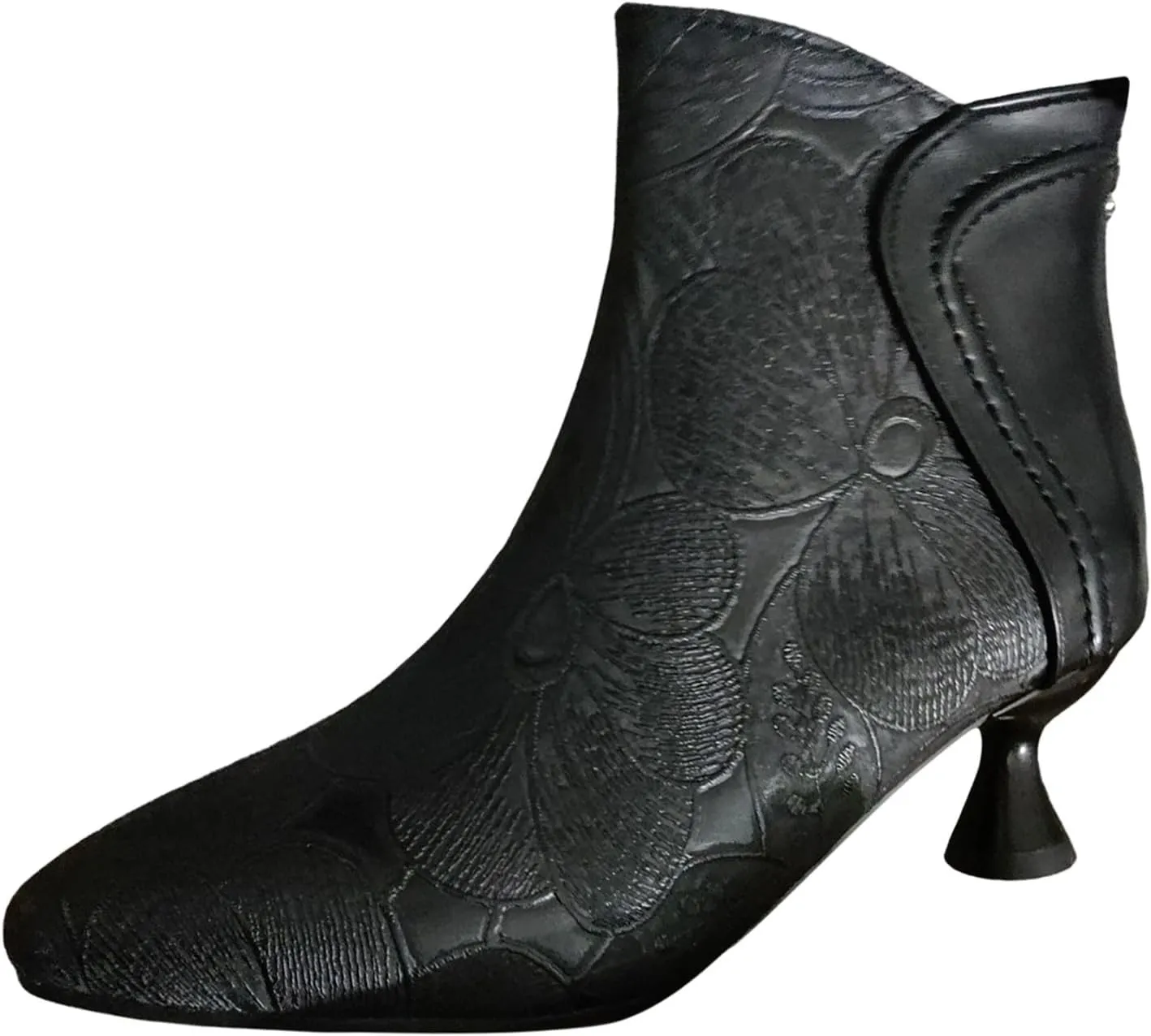 Womens Boots Pointed Toe Back Zipper Chunky Heel Vintage Pattern Women Boots Solid Trendy Elegant Ankle Boots