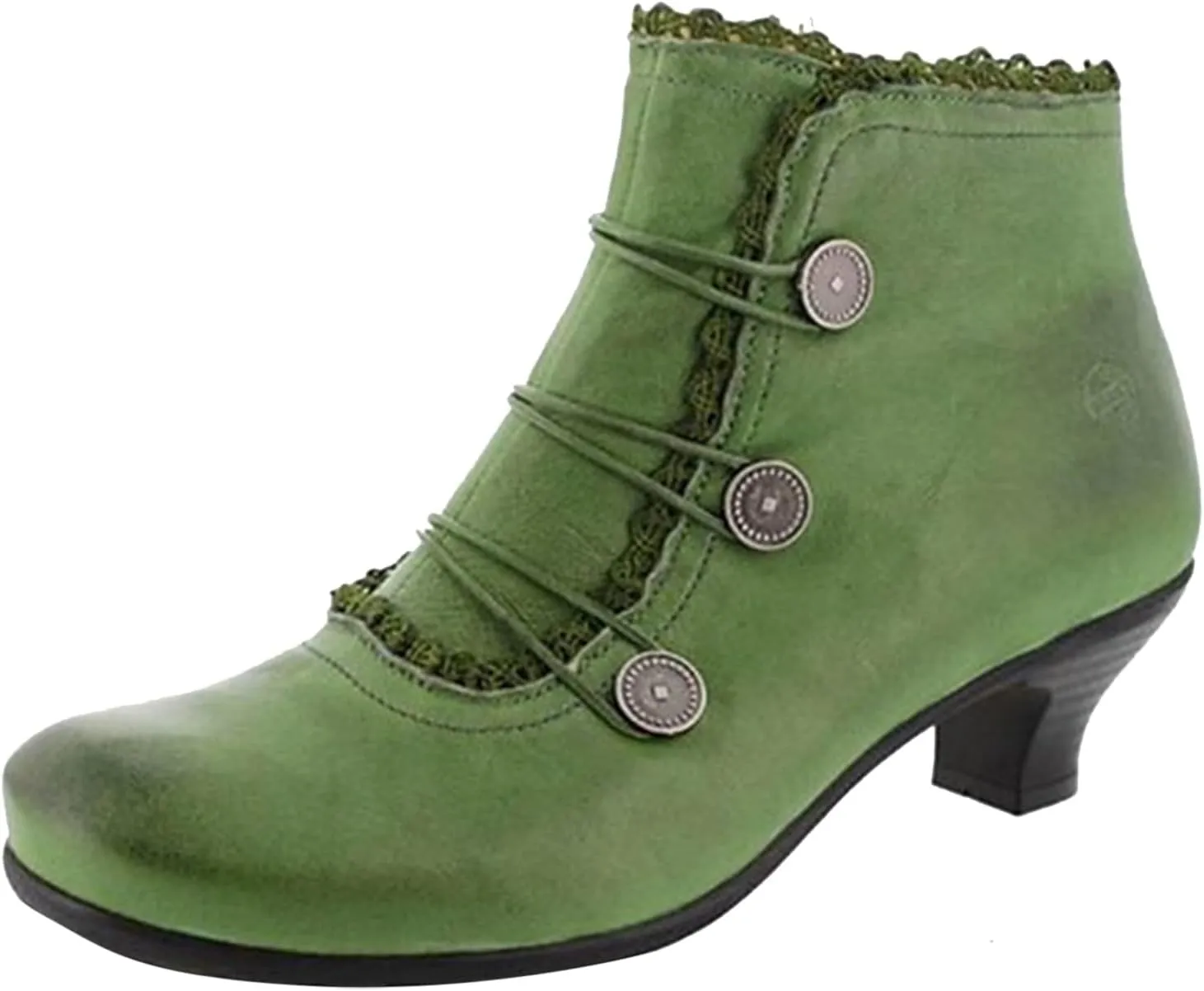 Womens Boots Pointed Toe Floral Lace Buckle Chunky Heel Vintage Women Boots Solid Trendy Elegant Ankle Boots