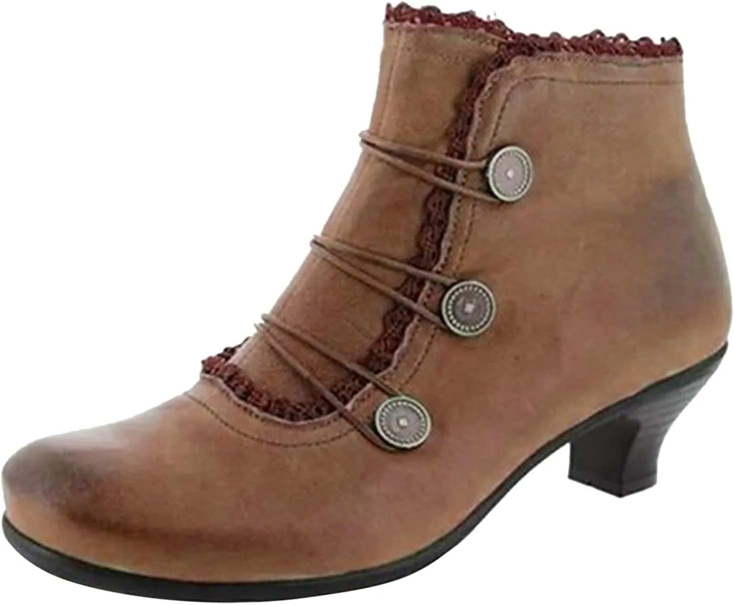 Womens Boots Pointed Toe Floral Lace Buckle Chunky Heel Vintage Women Boots Solid Trendy Elegant Ankle Boots