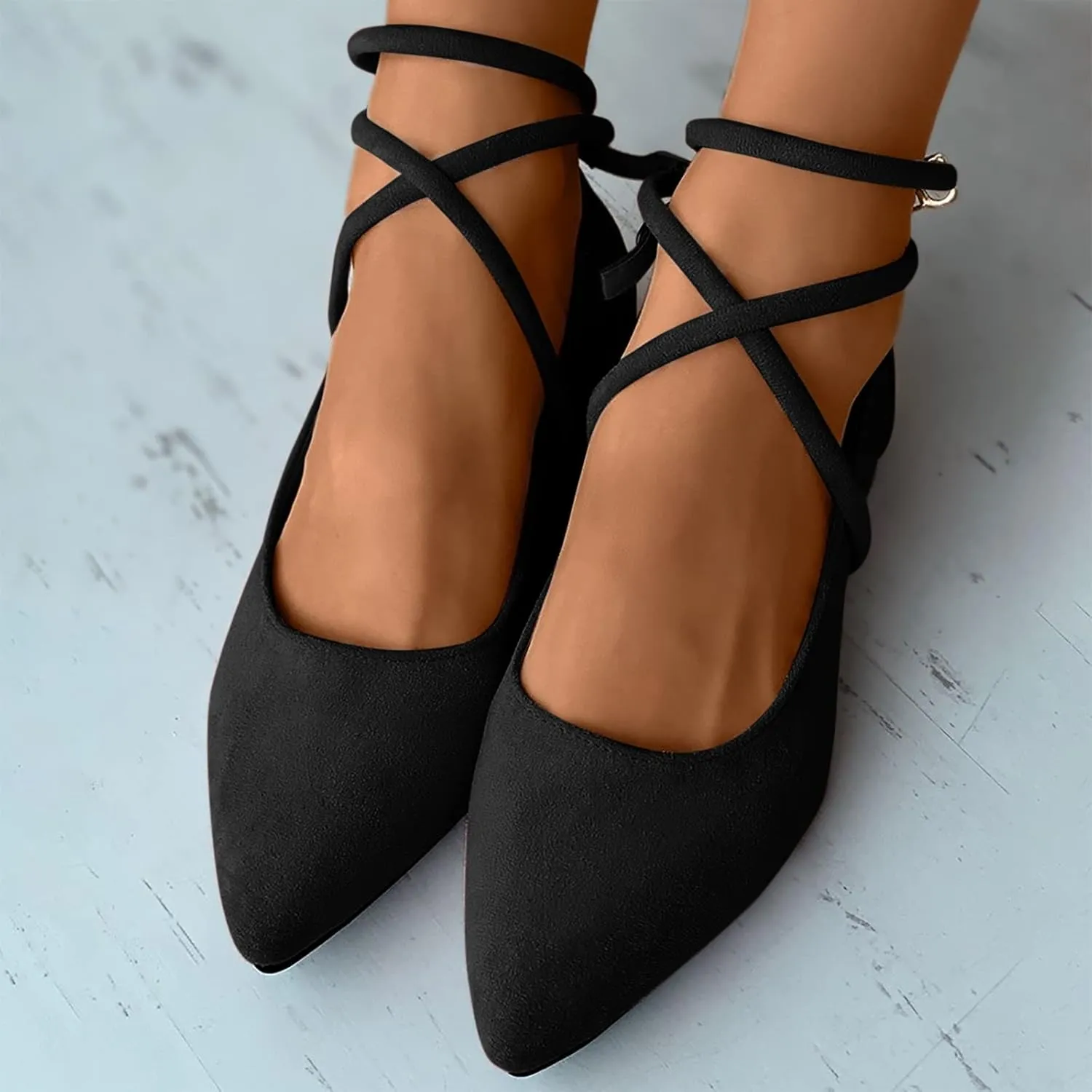 Womens Boots Pointed Toe Lace up Solid Color Elegant Ankle Boots Chunky Heel Party Trendy Women Boots