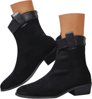 Womens Boots Pointed Toe Side Zipper Solid Trendy Cowgirl Boots Shallow Cut Chunky Heel Vintage Ankle Boots