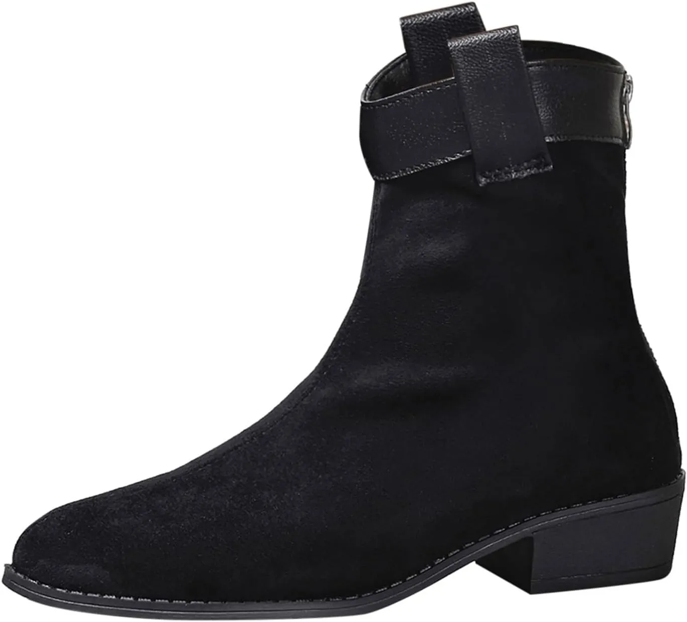 Womens Boots Pointed Toe Side Zipper Solid Trendy Cowgirl Boots Shallow Cut Chunky Heel Vintage Ankle Boots