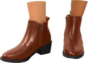 Womens Boots Pointed Toe Square Heel Solid Vintage Comfort Cowgirl Boots Side Zipper Trendy Elegant Ankle Boots