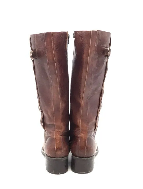 Women's Brown Knee High Leather Round Toe Riding Boots - Size 9M