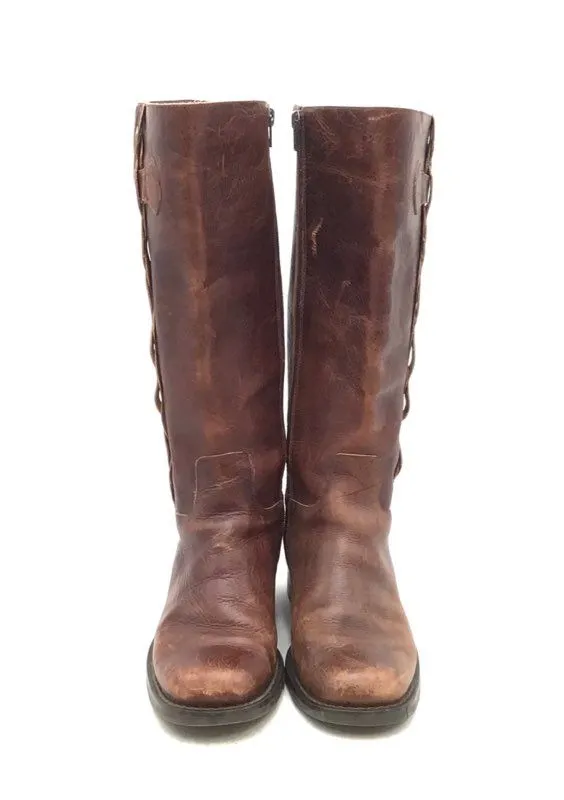 Women's Brown Knee High Leather Round Toe Riding Boots - Size 9M