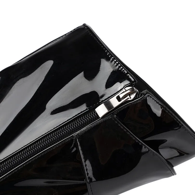 Women's Buckle Strap Patent Leather Block Heel Knee High Boots